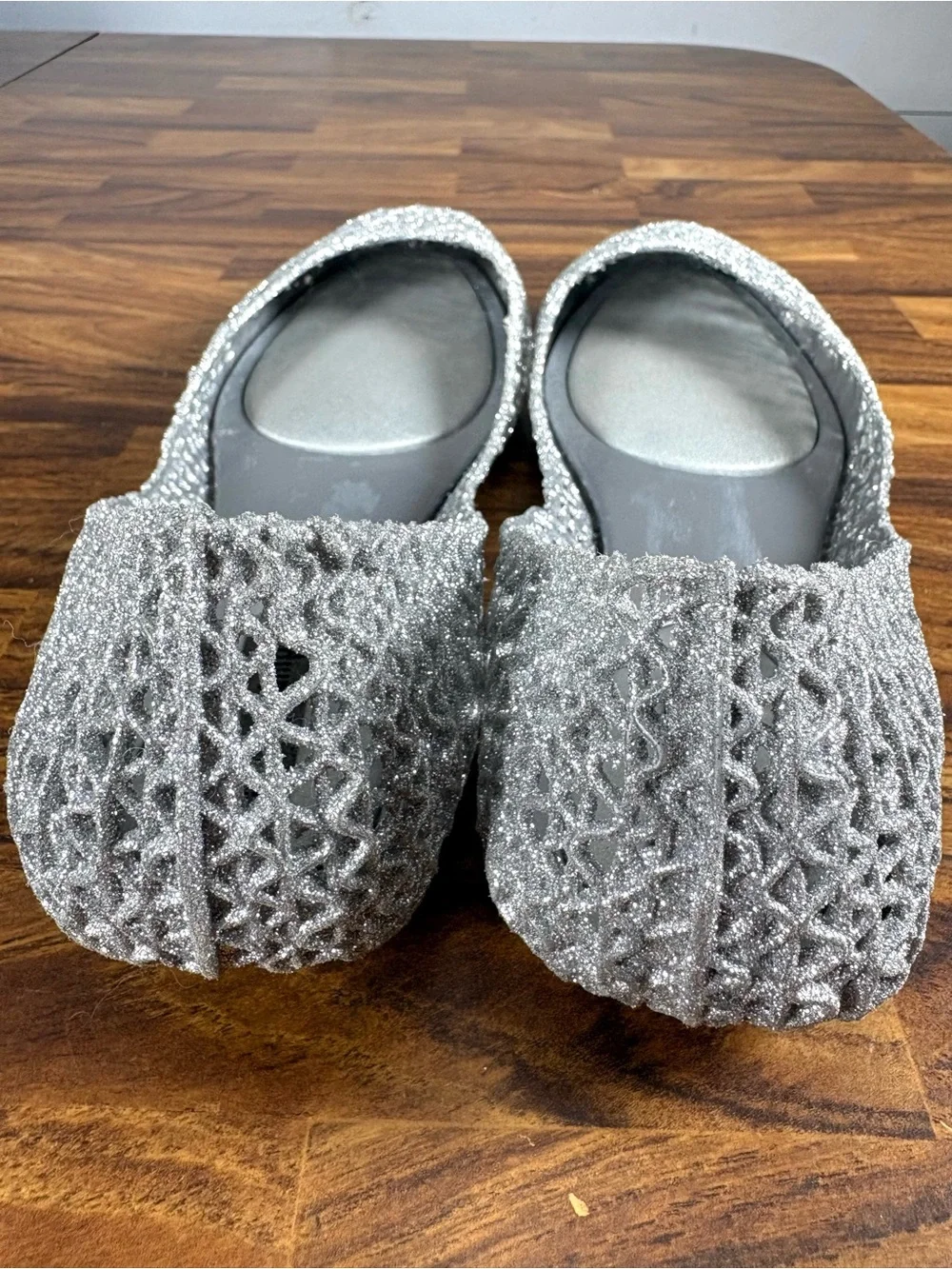 Melissa x Campana Papel Silver Glitter Jelly Ballet Flats Womens 6
